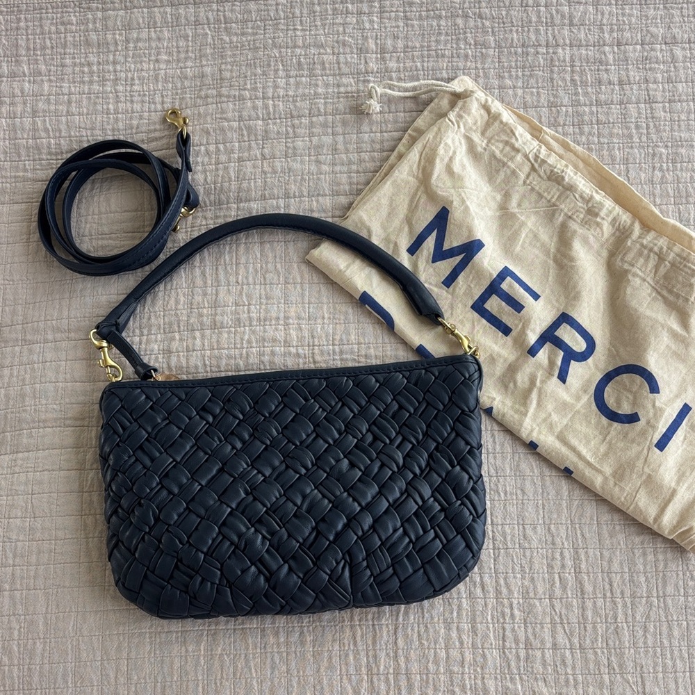 Clare V Petit Moyen Messenger in Puffy Woven - Bright Navy - Picture 13 of 15